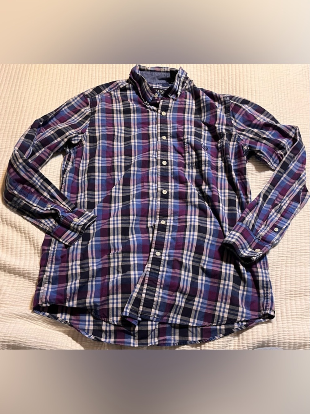 Chaps Men’s Purple and Blue Plaid Button-Down Shirt